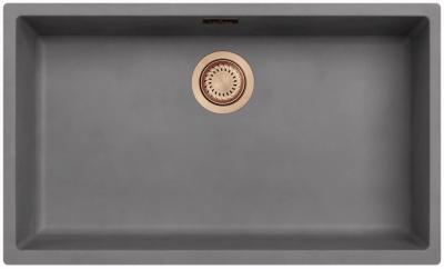 Ausmann Faserbeton graue große Spüle 70x40cm Unterbau, Aufbau und flächenbündiger Einbau mit automatischem Kupferstöpsel 1208971922