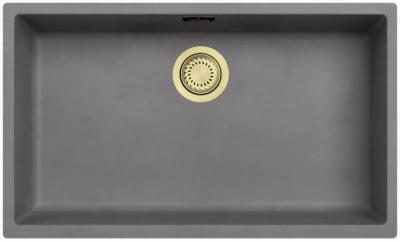Ausmann Faserbeton graue große Spüle 70x40cm Unterbau, Aufbau und flächenbündiger Einbau mit automatischem goldenen Stecker 1208971923