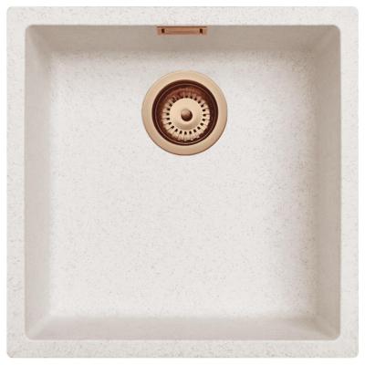 Ausmann Fibre Sand weißes Spülbecken 40x40cm Unterbau, Aufbau und flächenbündiger Einbau mit automatischem Kupferstopfen 1208971927