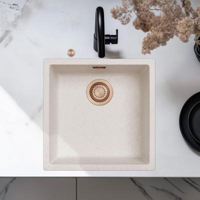 Ausmann Fibre Sand weißes Spülbecken 40x40cm Unterbau, Aufbau und flächenbündiger Einbau mit automatischem Kupferstopfen 1208971927