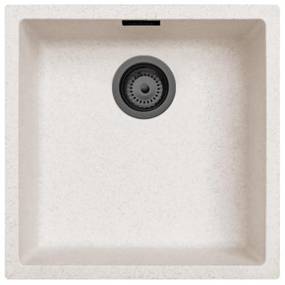 Ausmann Fiber Sand weißes Spülbecken 40x40cm für Unterbau, Aufbau und flächenbündigen Einbau mit automatischem Gun Metal Plug 1208971929