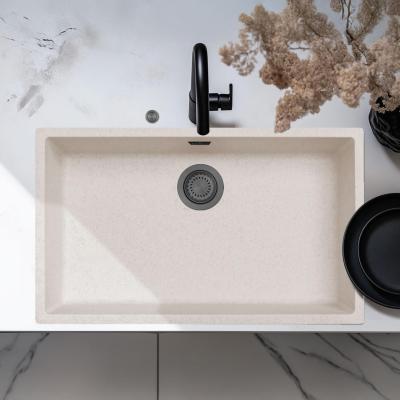 Ausmann Faser Sand weiß großes Spülbecken 70x40cm Unterbau, Aufbau und flächenbündiger Einbau mit automatischem Gun Metal Plug 1208971939
