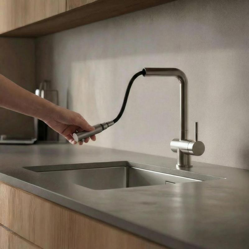 Pure.Sink Elite Steel Pulse-S Küchenarmatur Edelstahl mit ausziehbarem Auslauf und Sprühfunktion PS8500-02