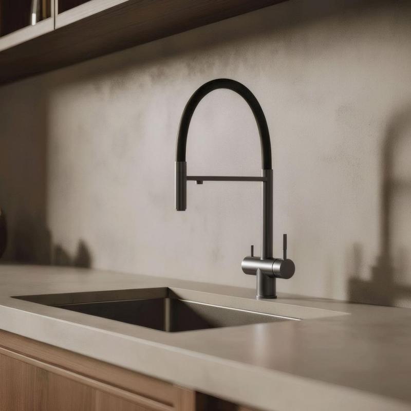 Pure.Sink Elite Steel Flex 3-Wege PVD Gun Metal Küchenarmatur mit flexiblem Auslauf und gefiltertem Wasser PS8110-61