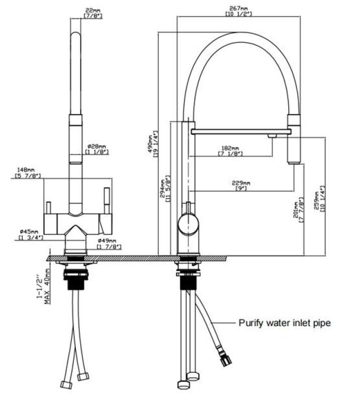 Pure.Sink Elite Steel Flex 3-Wege PVD Kupfer Küchenarmatur mit flexiblem Auslauf und gefiltertem Wasser PS8110-62