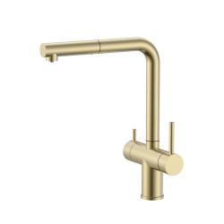 Pure.Sink Elite Steel Clear-S PVD gebürstetes Gold 3-Wege Küchenarmatur mit Ausziehbarer Auslauf und Gefiltertes Wasser PS8120-60