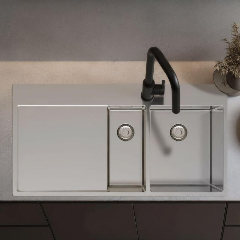 Pure.Sink Exclusivo Edelstahl 1,5  Spülbecken mit Abtropffläche 100 x 52 cm Wasserhahn rechts PEX3418100RT-02