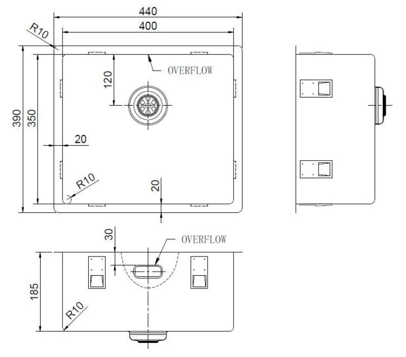 Pure.Sink Exclusivo Spezielle 35 cm lange Edelstahlspüle 40 x 35 cm, 10 mm Radius PEX4035-02