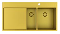 Pure.Sink Exclusivo Goldene 1,5-Spüle mit Abtropffläche 100 x 52 cm Wasserhahn rechts PEX3418100RT-60
