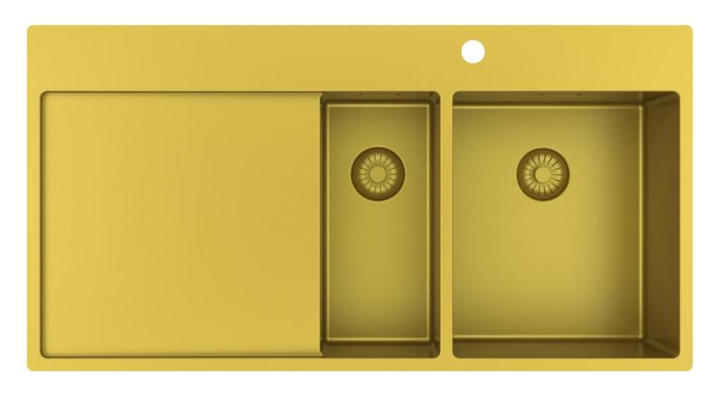 Pure.Sink Exclusivo Goldene 1,5-Spüle mit Abtropffläche 100 x 52 cm Wasserhahn rechts PEX3418100RT-60