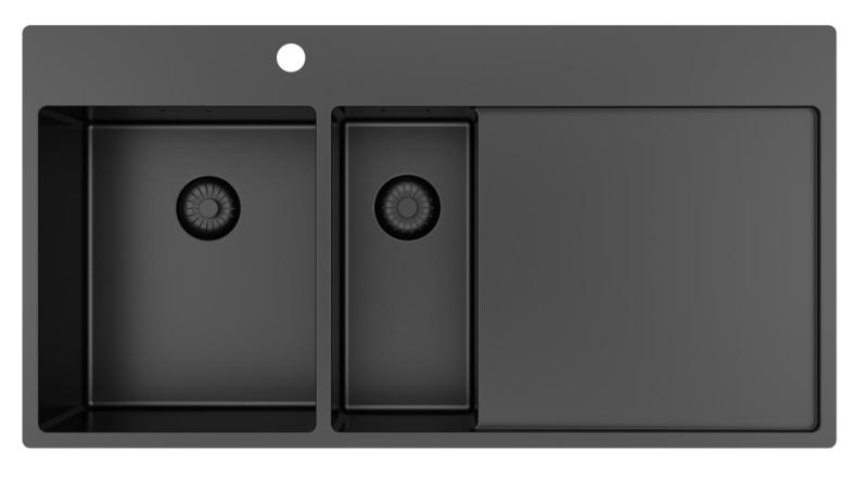 Pure.Sink Exclusivo Gun Metal 1,5  Spülbecken mit Abtropffläche 100 x 52 cm Wasserhahn links PEX3418100LT-61