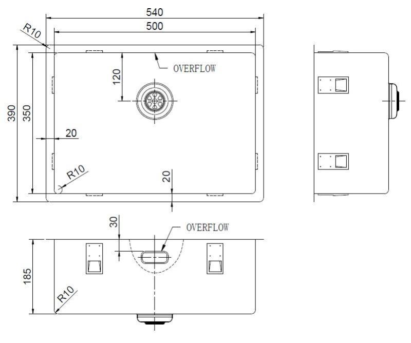 Pure.Sink Exclusivo Spezielle 35 cm lange Kupferspüle 50 x 35 cm, 10 mm Radius PEX5035-62