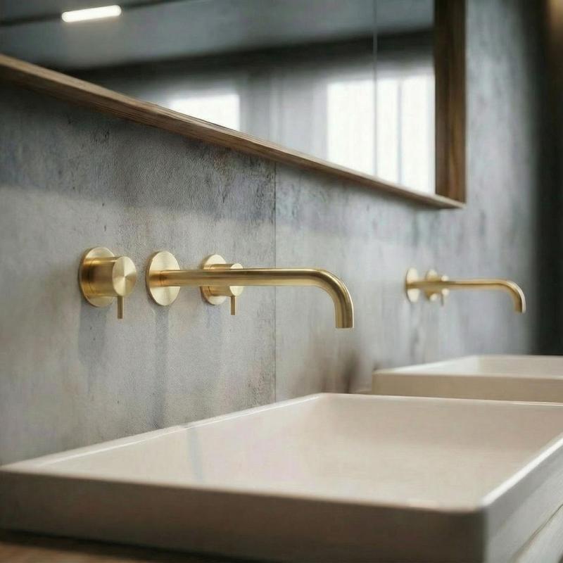 Waterevolution Flow 3-Loch-Einbau-Waschtischarmatur PVD Weißgold mit Auslauf 21 cm T1163FWGE-21