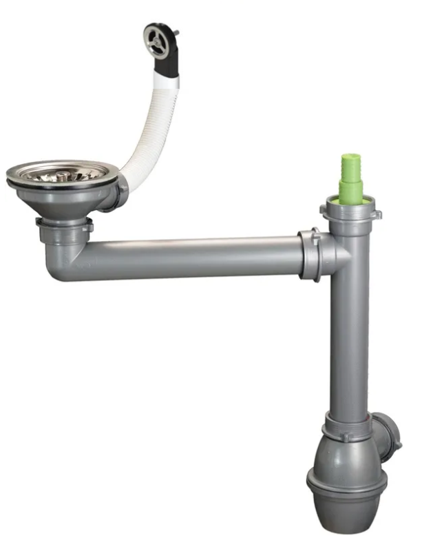 Ausmann Abflussset aus Edelstahl mit rundem Überlauf inkl. Siphon für Einzelspüle 1208972186