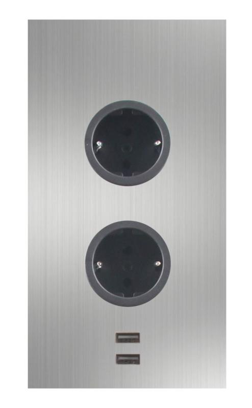 Indux Corner Energiesäule mit 2 Steckdosen, Schutzkontakt und 2 x USB-Ladegerät, Edelstahl 1208972296