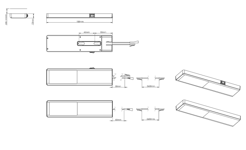 Indux Nivo Küchenaufsatz LED-Set 3x3 W mit Zentralschalter Alu-Optik 1208972334