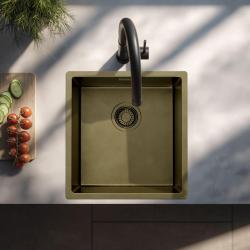 Pure.Sink Luxion PVD Antik Bronze Spülbecken 36x40 cm Unterbau, flach eingebaut und aufgesetzt  mit Bodenrost PLX3640-64