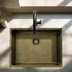 Pure.Sink Luxion PVD Antik Bronze Spülbecken 55x40 cm Unterbau, flach eingebaut und aufgesetzt  mit Bodenrost PLX5540-64