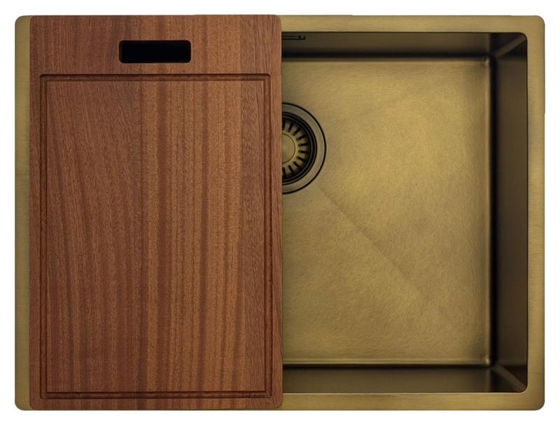 Pure.Sink Luxion PVD Antik Bronze Spülbecken 55x40 cm Unterbau, flach eingebaut und aufgesetzt  mit Bodenrost PLX5540-64