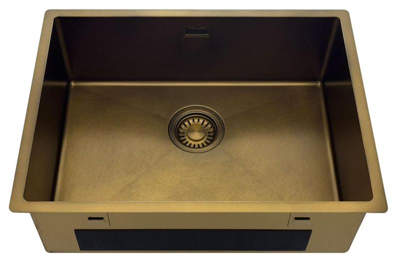 Pure.Sink Luxion PVD Antik Bronze Spülbecken 55x40 cm Unterbau, flach eingebaut und aufgesetzt  mit Bodenrost PLX5540-64