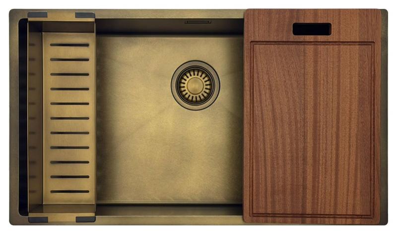 Pure.Sink Luxion Große PVD-Antik-Bronze-Spüle 74 x 40 cm Unterbau, flächenbündiger Einbau und Aufsatz mit Bodenrost PLX7440-64