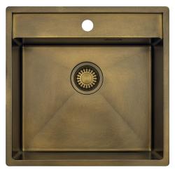 Pure.Sink Luxion PVD Antik Bronze Spülbecken 51x50 cm Tapwing mit Hahnlochbank und Bodenrost PLX5150T-64