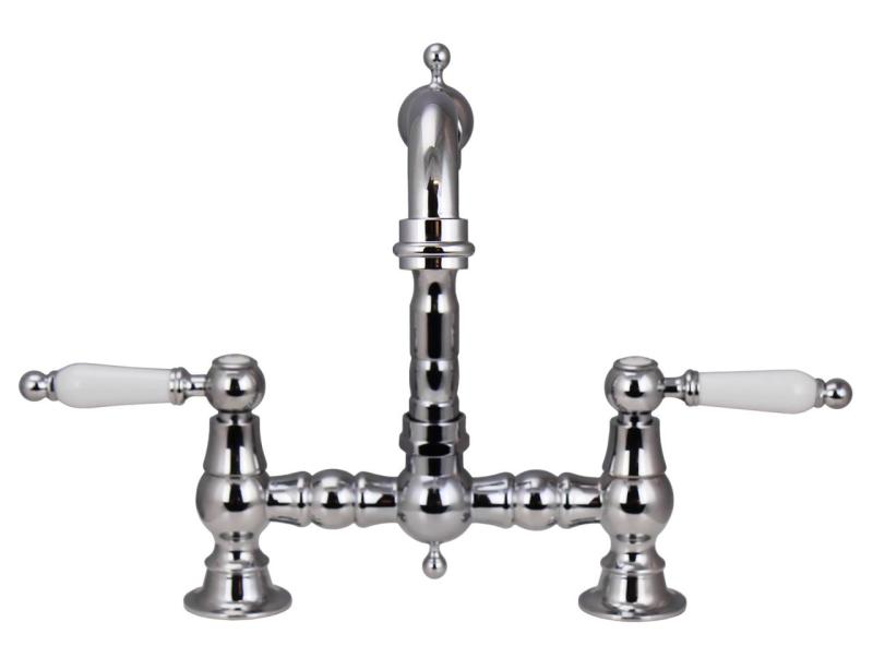 Aquanello Heritage Manor Klassische Küche Nostalgische Brücke Küchenarmatur Chrom mit weißem Hebel CR-0010-HM