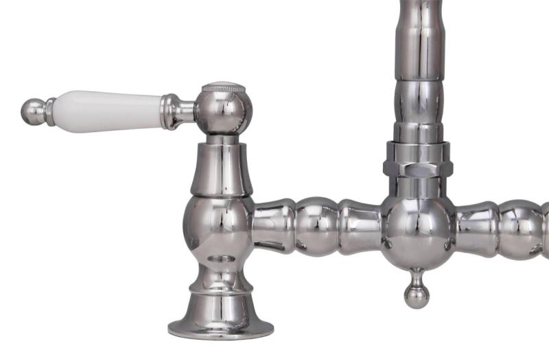 Aquanello Heritage Manor Klassische Küche Nostalgische Brücke Küchenarmatur Chrom mit weißem Hebel CR-0010-HM