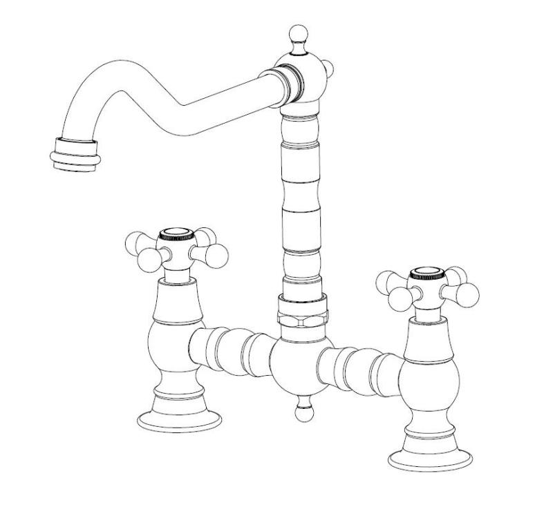 Aquanello Heritage Ascot Klassische Küche – Nostalgischer Brücken-Küchenarmatur aus Chrom mit Kreuzgriffen CR-0011-HA