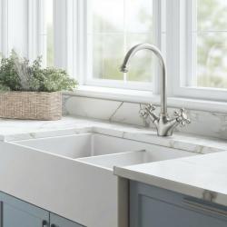 Aquanello Heritage Ascot Klassische Küche – Nostalgischer Küchenarmatur aus Edelstahl mit rundem Auslauf NB-4003-HA