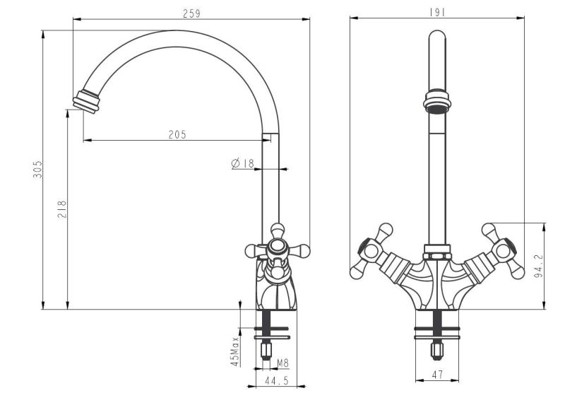 Aquanello Heritage Ascot Klassische Küche – Nostalgischer Küchenarmatur aus Edelstahl mit rundem Auslauf NB-4003-HA