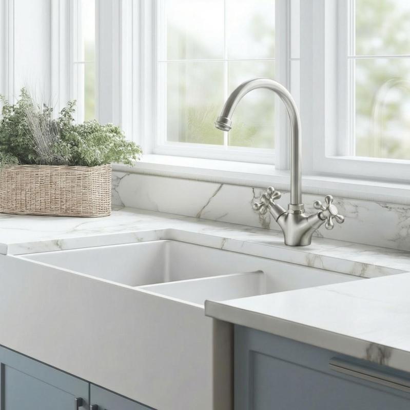 Aquanello Heritage Ascot Klassische Küche – Nostalgischer Küchenarmatur aus Edelstahl mit rundem Auslauf NB-4003-HA