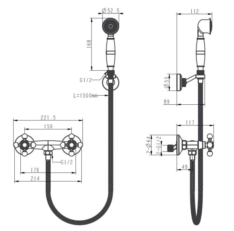 Aquanello Heritage Ascot Klassischer Aufbauset mit Sterknöpfen Chrom inklusive Handbrause CR-2002-HA