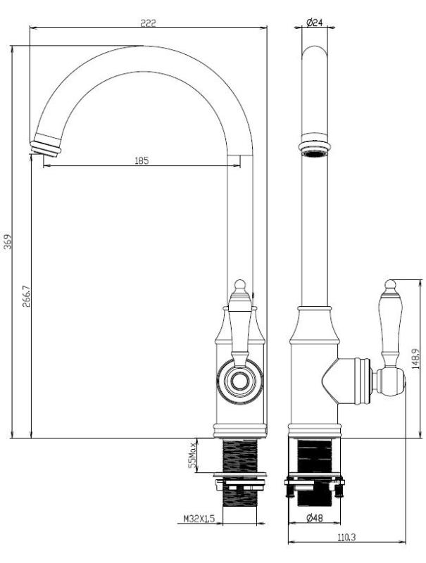 Aquanello Heritage Manor Klassische Küche – Nostalgischer Küchenarmatur in Schwarz BL-9001-HM