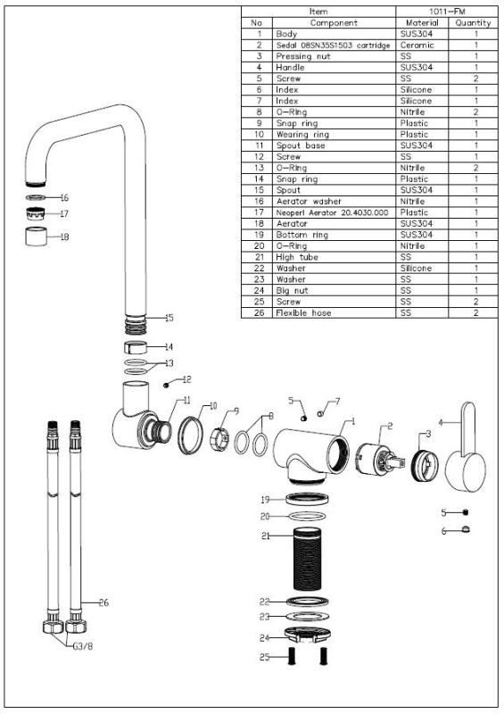 Aquanello Forma Massiver, klappbarer Küchenarmatur aus Edelstahl SS-1011-FM