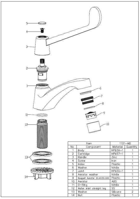 Aquanello Medic Kaltwasserhahn mit langem Hebel, Chrom CR-1101-MD