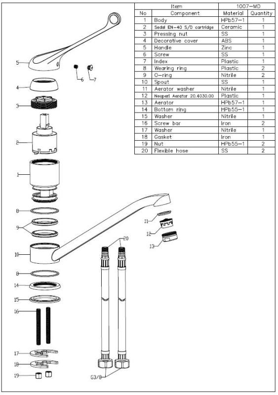 Aquanello Medic Küchenarmatur mit langem Hebel  Chrom CR-1007-MD