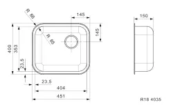 Reginox R184035OKG Edelstahl Küchenspüle 45x40cm Oberflächen-Einbau mit Siebkorbstecker R00991