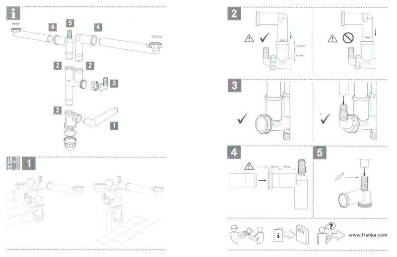 Franke platzsparendes Ablaufset für Küchenspüle mit 2 Becken Spazio 2 2269