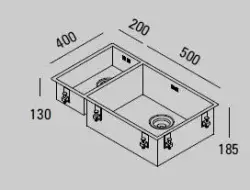 ABK Bingara große anderthalb 1,5 Edelstahlspüle 20x40+50x40 cm flächenbündig, Unterbau und Aufliegend BIN2050FVI